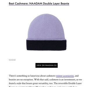 NWT $195 Naadam 100% Cashmere Beanie Hat (Small-Medium)
